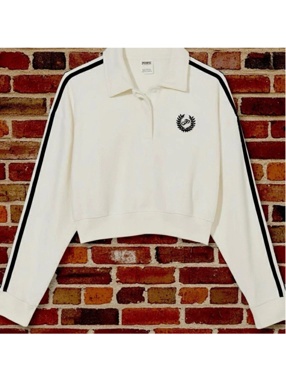 Victoria's Secret PINK Reverse Fleece Cropped Polo Sweatshirt White
